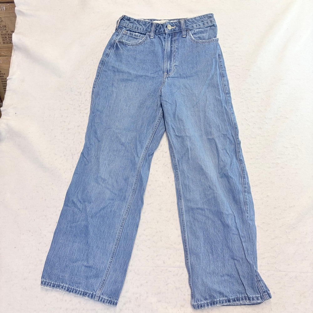 Hollister Ultra High-Rise Baggy Jeans Womens 2S Blue Denim Distressed